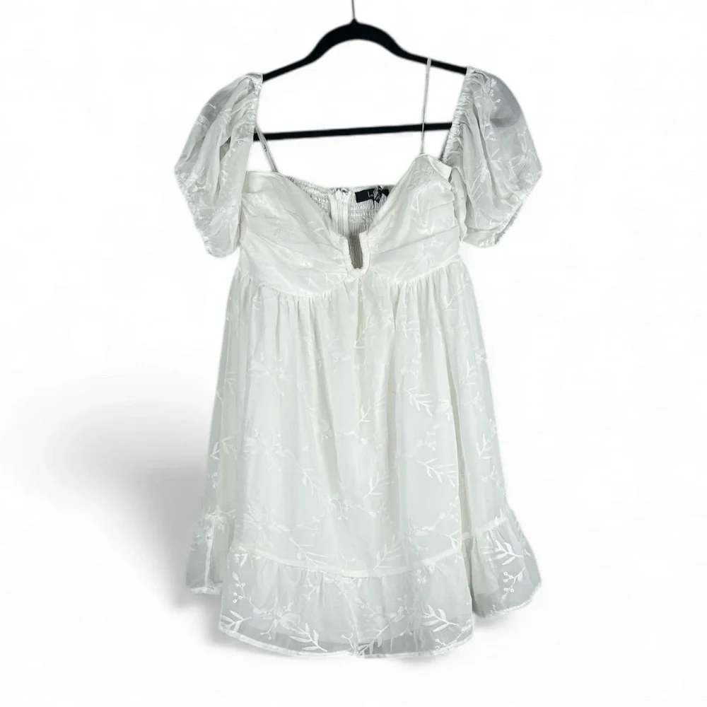 Lulus Cutest Icon White Embroidered Off-the-Shoulder Mini Dress Size Medium‎